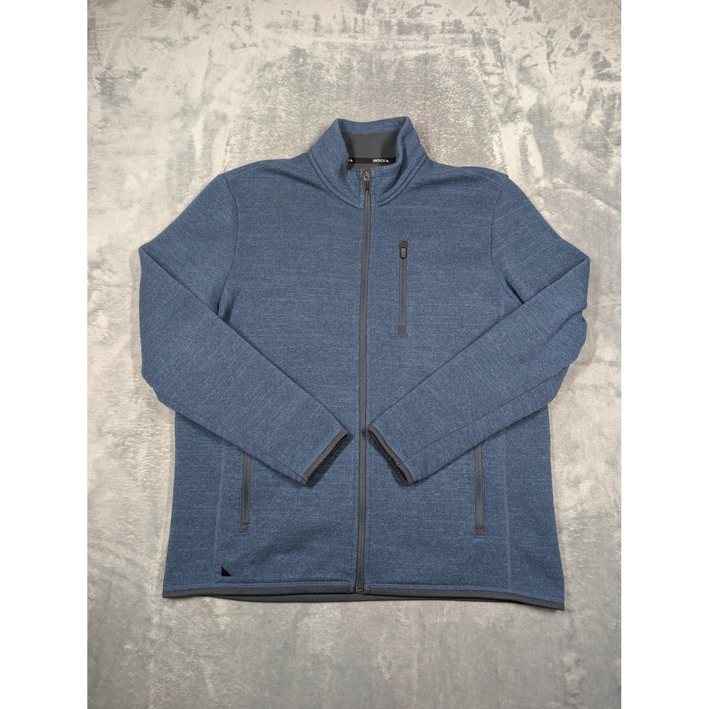 UNTUCKit Jacket Mens XL Blue Fleece Full Zip Stand Collar Zip Pockets Knit